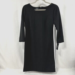 Alfani Black Dress Size 8P White Sport Stripe on Side Scoop Neck 3/4 Sleeve NWT